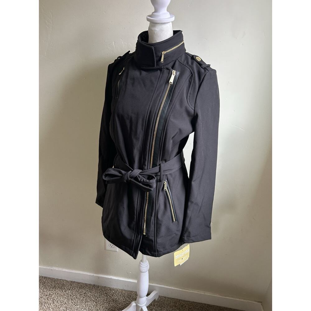 Michael Kors Trench Coat Womens XS Black Hooded Belted Zip Lined NWT - Picture 3 of 16